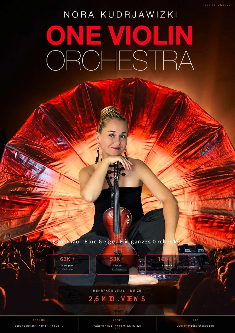 Titelseite des ONE VIOLIN ORCHESTRA Press Kits 2026